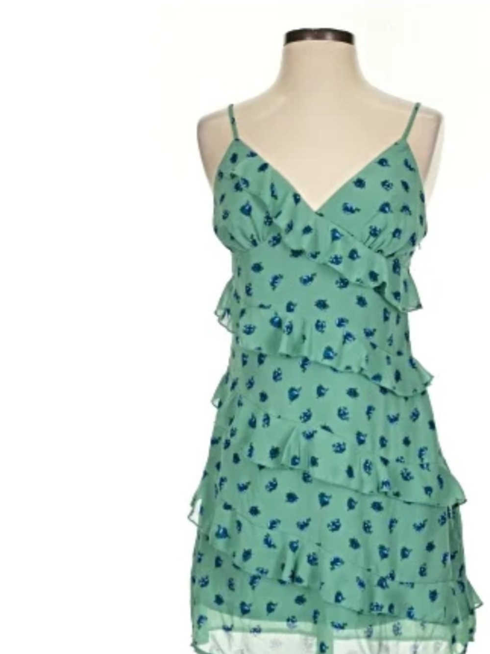 Green Dress with Blue Floral Print ., never been worn
